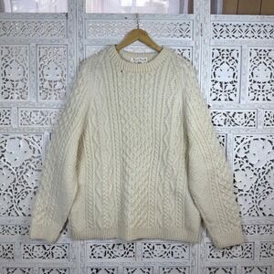Vtg Kilcormac Handcrafts Handmade Irish Chunky Textured Wool Fisherman Sweater